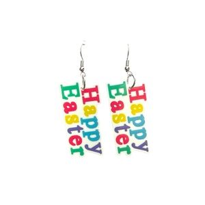 Handcrafted Acrylic Colorful Happy Easter Earrings